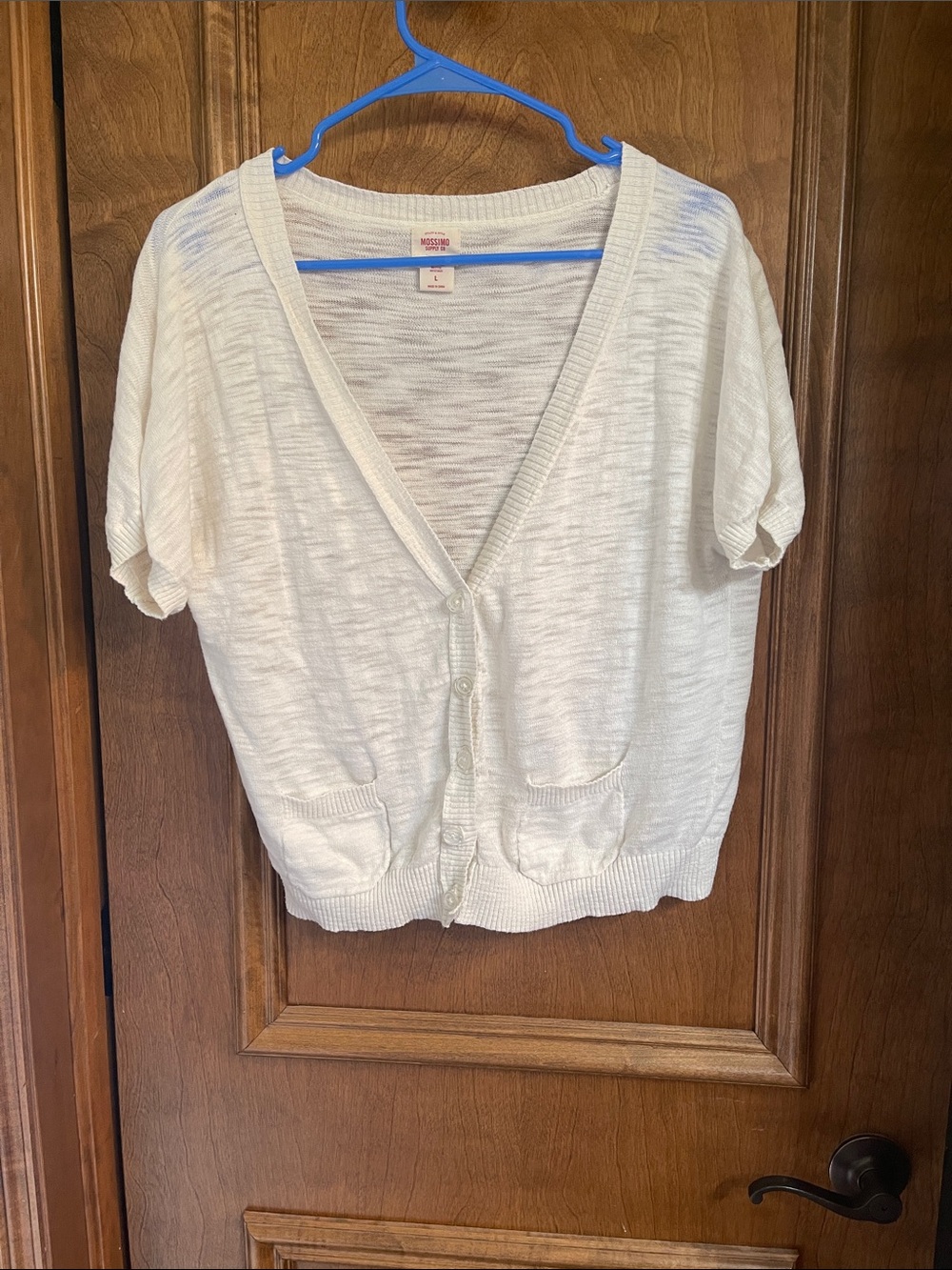Mossimo Supply Co. Cream Short-Sleeve V-Neck Button Cardigan